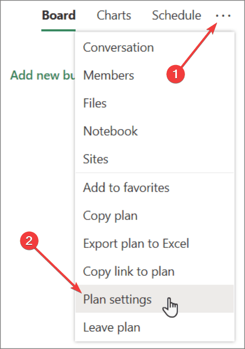 Параметры плана в Microsoft Planner — выбор фона