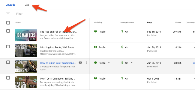 Список всех видео в новом Creator Studio