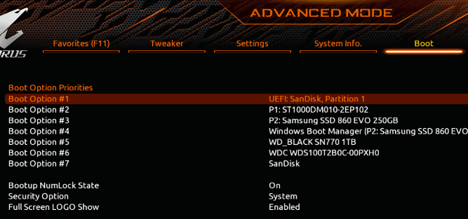 Настройки опции загрузки (Boot Option) в BIOS