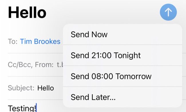 Нажмите и удерживайте кнопку «Отправить», чтобы увидеть параметры планирования