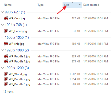 Группировка с сортировкой внутри групп по размеру файла