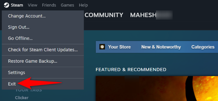 Выберите Steam > Exit.