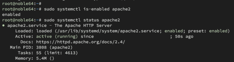 Проверка статуса служба apache2