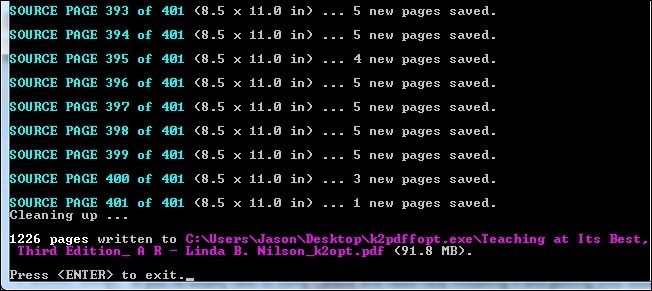 логотип/скриншот K2pdfopt с процессом обработки файла