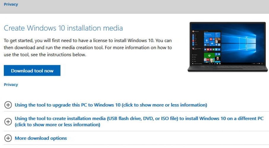 Загрузка Media Creation Tool для обновления Windows