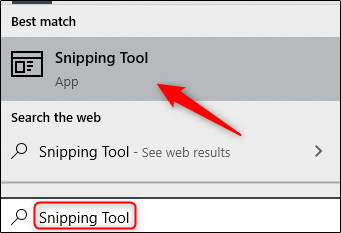 Приложение Snipping Tool в результатах поиска Windows 10