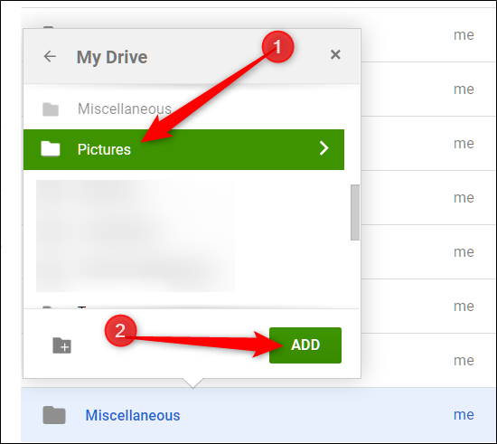 Выберите папку и нажмите «Добавить».