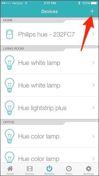 Выбор ConnectSense Smart Outlet в списке устройств