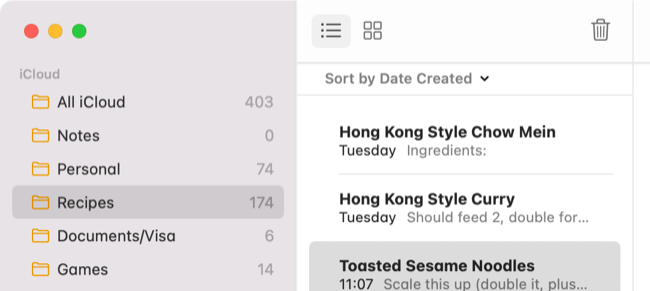 iCloud Notes на macOS