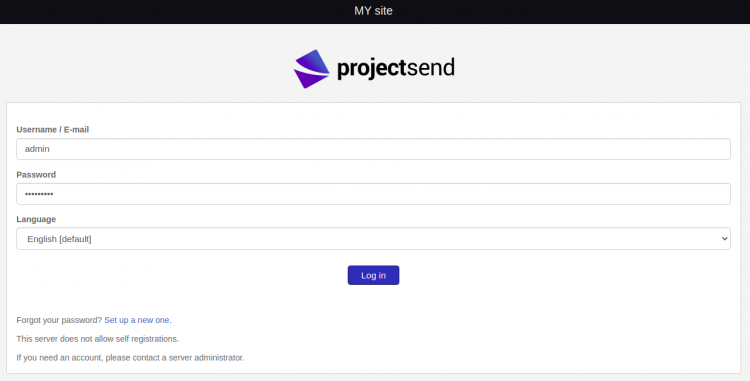 Вход администратора ProjectSend