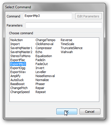 Список шагов цепочки с ExportMp3