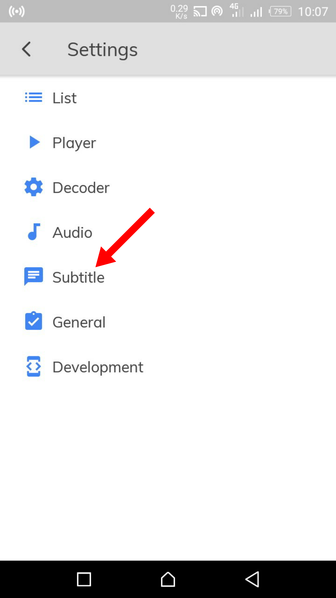 Параметры субтитров в MX Player