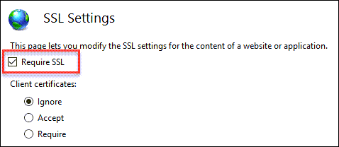 Параметр IIS для включения требования SSL