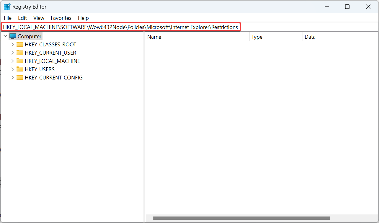 Путь в реестре до Restrictions