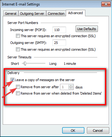 Параметры оставлять копию и удалять через N дней