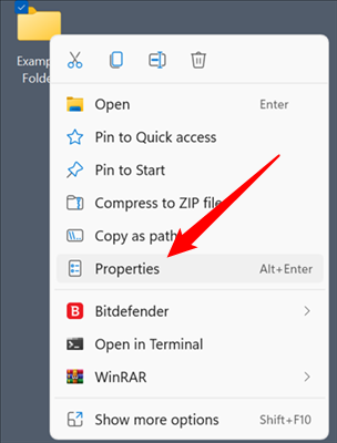Контекстное меню папки с выбранной опцией 'Свойства' для проверки разрешений.