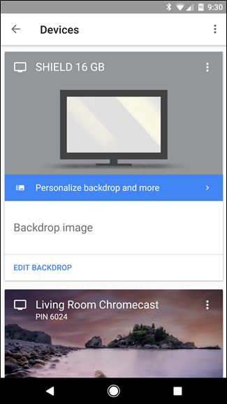 Скриншот: упрощённые настройки Backdrop на Android TV с базовыми переключателями источников