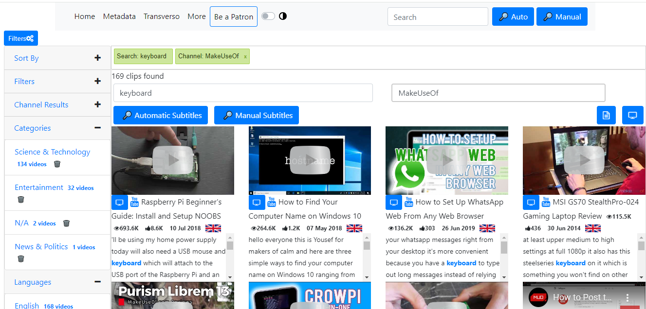 скриншот поиска Filmot по YouTube