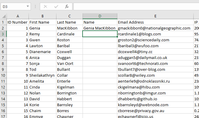 Merged cells using CONCATENATE