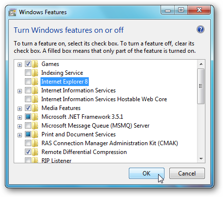 Диалог подтверждения удаления Internet Explorer