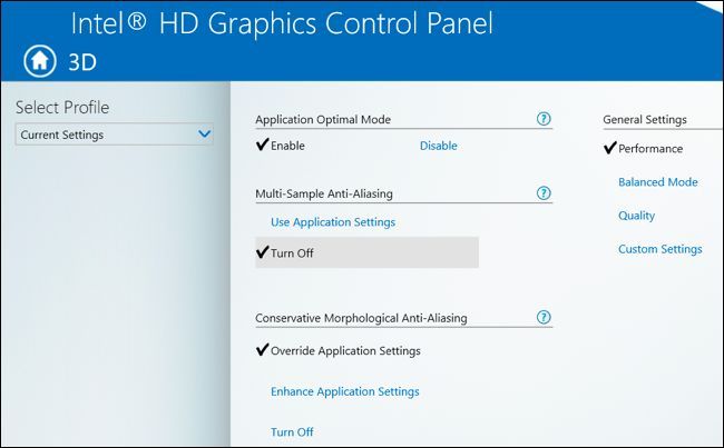 Настройки энергопотребления Intel HD Graphics