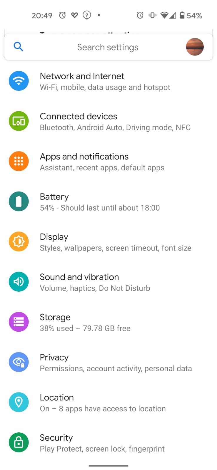 Android phone settings