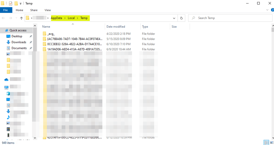 Удаление временных файлов в папке Temp