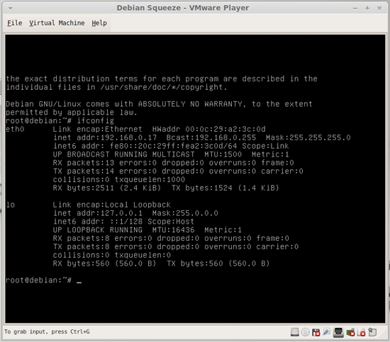 Debian Squeeze Server в VMware Player