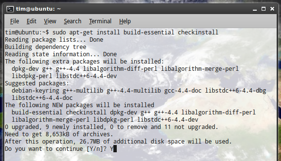 Иконка терминала с командой установки пакетов