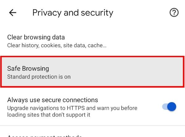 Выберите «Безопасный просмотр» для переключения между режимами защиты.