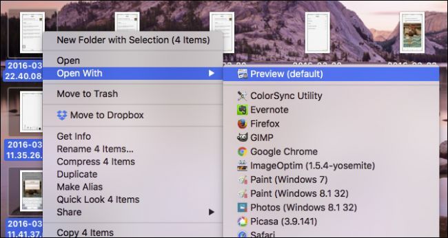 Открытые изображения в боковой панели Preview