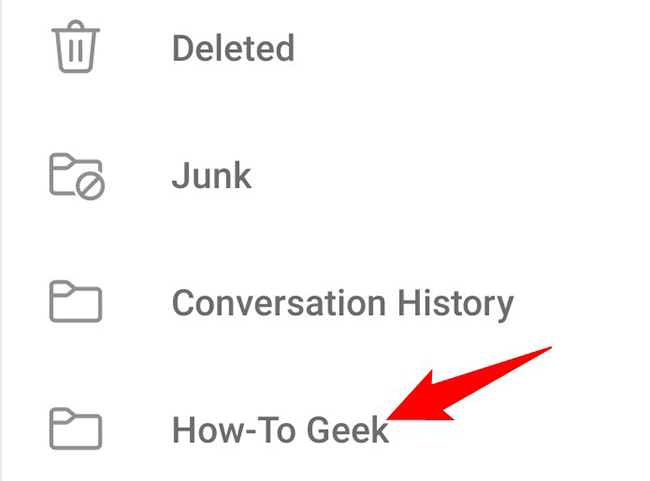 Доступ к только что созданной папке в мобильном Outlook.