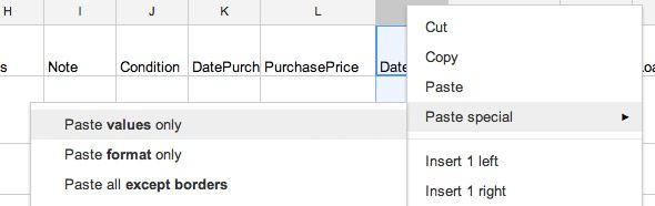 Копирование и вставка только значений в Google Sheets