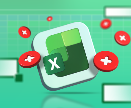 Логотип Microsoft Excel на размытом фоне таблицы с красными символами ошибок, иллюстрирующий проблемы с формулами.
