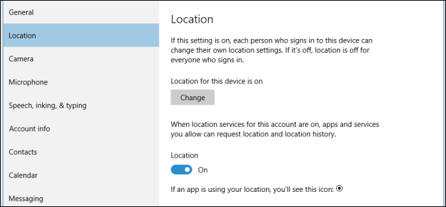 Отключить или настроить местоположение в Windows 10