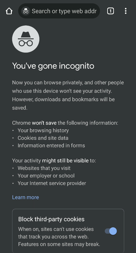 Chrome incognito mode