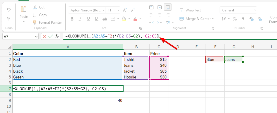 Формула XLOOKUP с булевыми выражениями