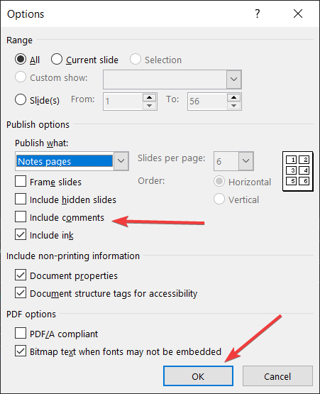 Опция включения комментариев при сохранении в PDF