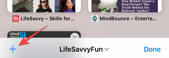 Нажмите кнопку плюс, чтобы добавить вкладку в группу