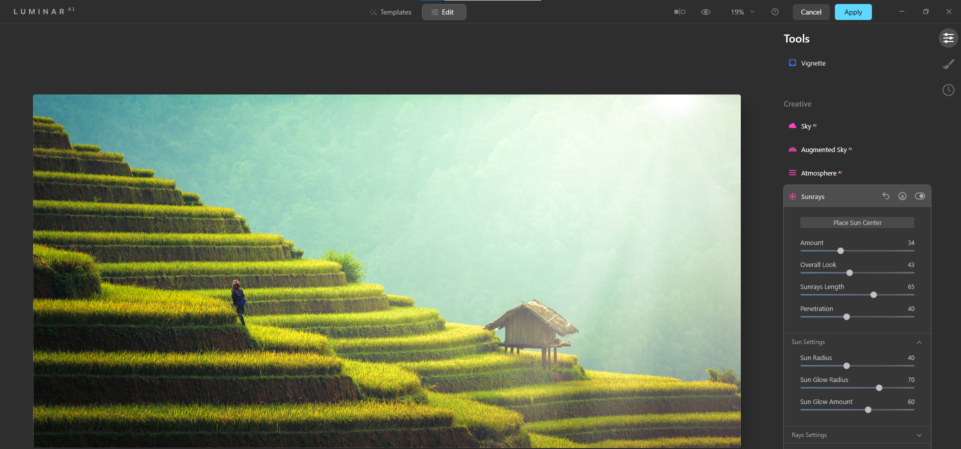 Панорамный пейзаж с мягким светом и сбалансированным тоном
