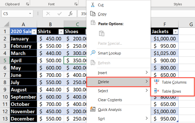Правый клик, выбрать Удалить и указать столбец или строку