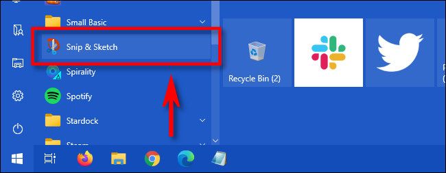 Откройте меню Пуск и запустите Snip & Sketch.