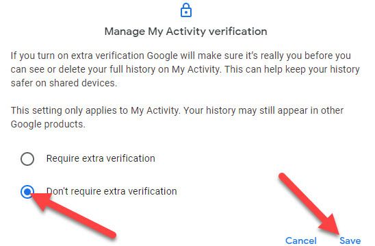 Выберите «Не требовать дополнительной проверки» и нажмите «Сохранить»