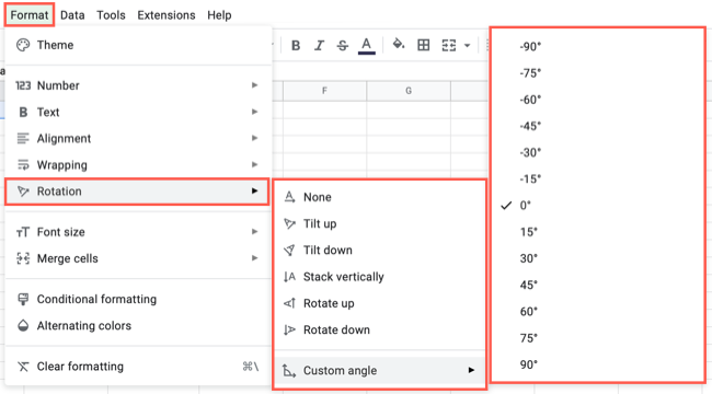 Меню Формат, опция Поворот и выбор варианта