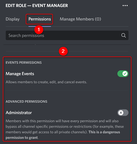 Назначьте разрешения роли.
