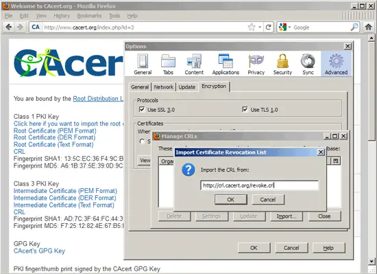 Включение автоматического обновления CRL