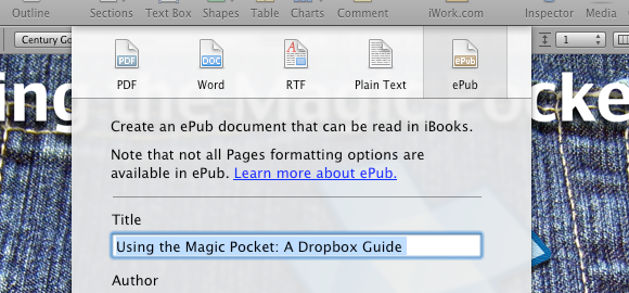 Экспорт ePub из Pages на Mac