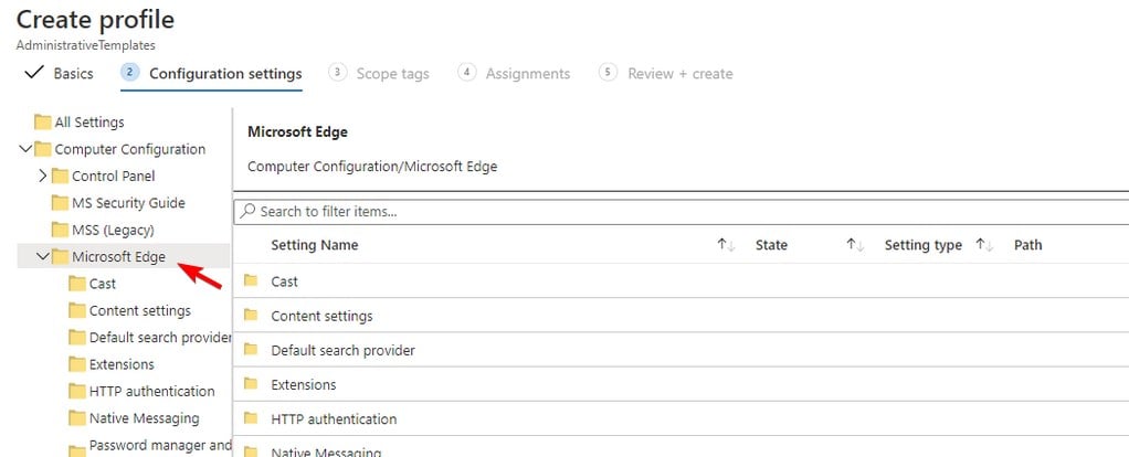Параметры Microsoft Edge в Intune, Computer/User Configuration