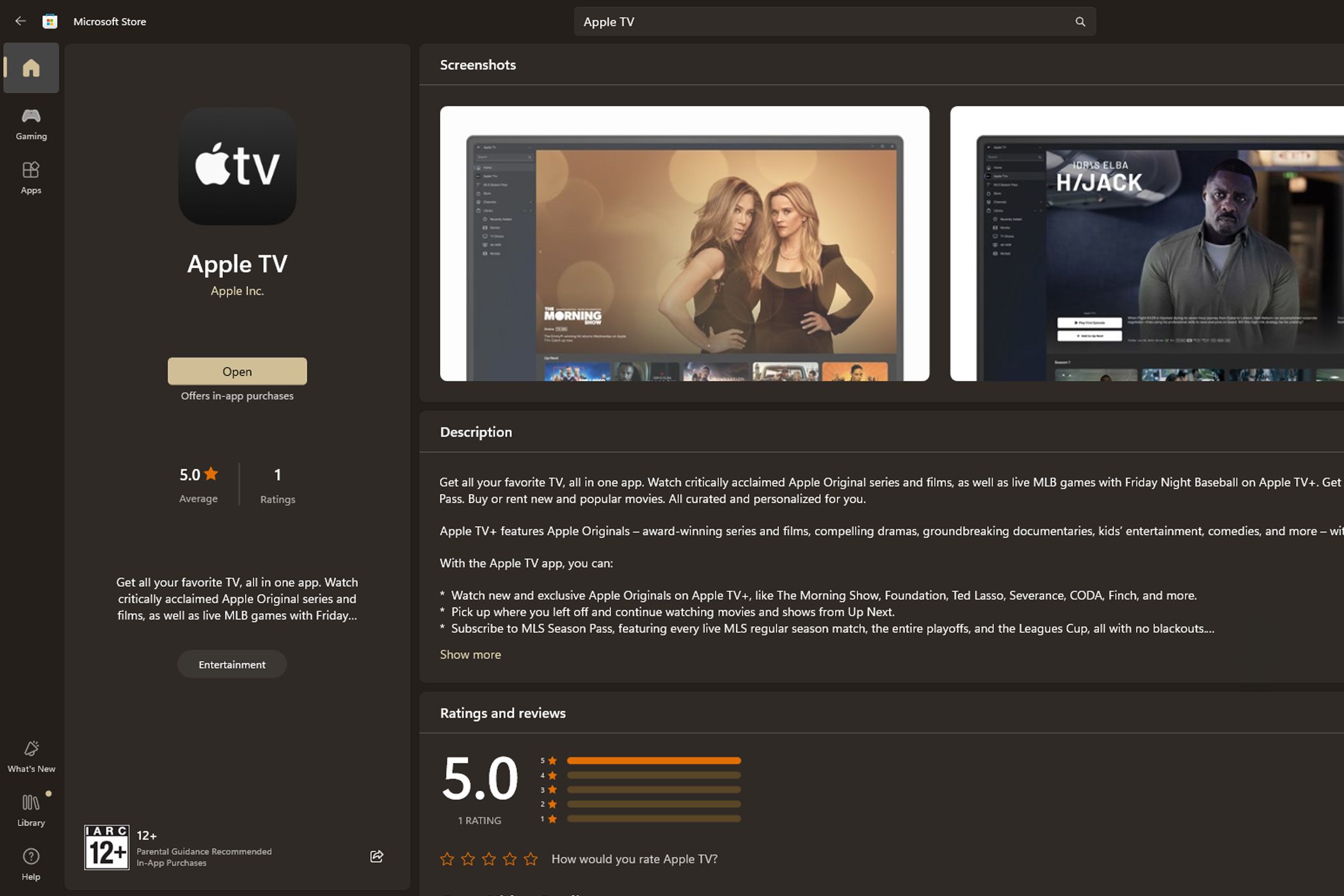 Apple TV в Microsoft Store на Windows 11.
