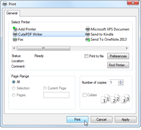 Диалог печати в браузере с опцией Сохранить как PDF